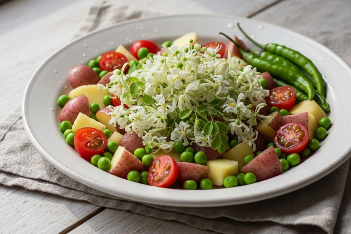 ১০০ গ্রাম সজনে ফুল ভালো করে বেছে নিন। ১ কাপ কড়াইশুঁটি, ২টি আলু ও ১টি টমেটো কুচি করে প্রস্তুত রাখুন। সঙ্গে ৩টি কাঁচালঙ্কা এবং আধ চামচ আদা বাটা।
